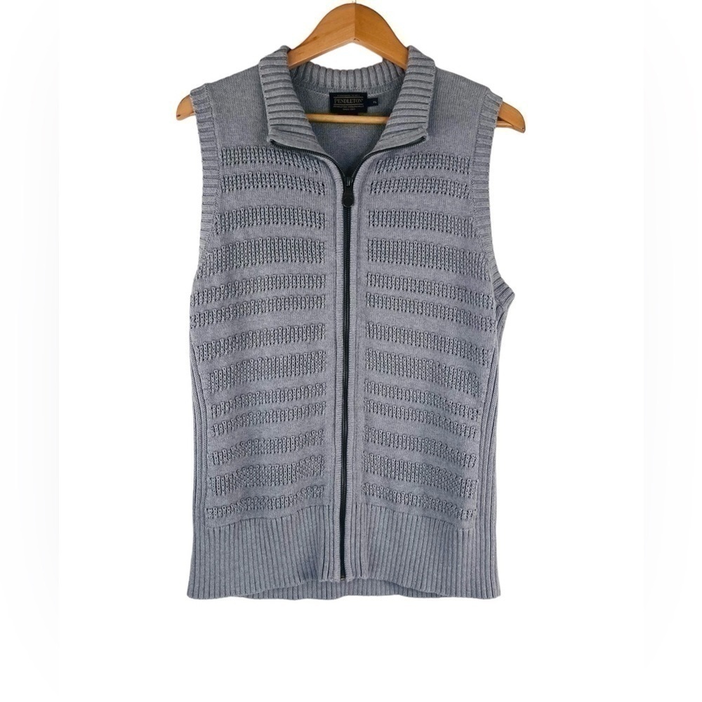 Pendleton Women’s Sweater Vest Gray Sleeveless Mock Neck Full Zip Size XL
